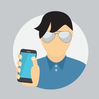 um homem segurando um telefone celular. conceito de comunicação. ilustração vetorial vetor