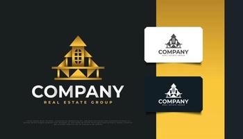 design luxuoso do logotipo da casa dourada para imobiliária vetor
