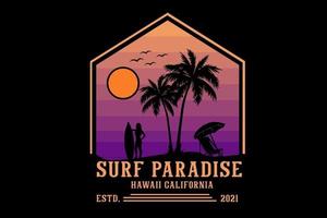 surf paradise hawaii california silhouette design retro style vetor