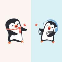 Lindo casal de pinguins apaixonado desenho animado vetor