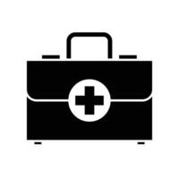 ambulância mala de viagem ícone. primeiro ajuda kit, médico caso bolsa, remédio caixa com Cruz emergência símbolo. clínica equipamento para resgate diagnóstico. vetor ilustração Projeto.