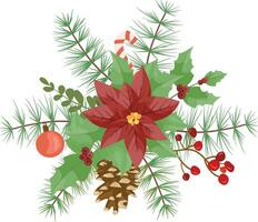 Natal decoração com poinsétia, pinho agulhas, bagas e decorativo elementos. Projeto elemento para Natal decoração. vetor