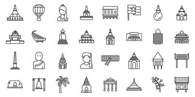 myanmar ícones conjunto esboço vetor. ponto de referência mapa vetor
