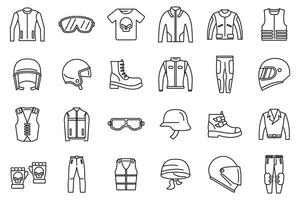 motociclista roupas ícones conjunto esboço vetor. engrenagem moto vetor