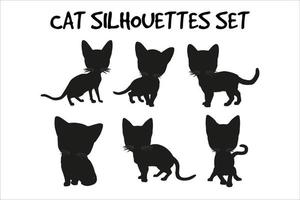 Conjunto de gatos de silhueta isolada de vetor