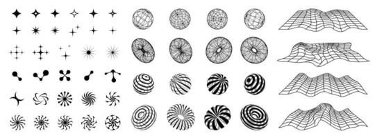 ano 2000 grande coleção do gráfico formas e 3d vetor formulários, 00s estético gráfico Projeto elementos definir.