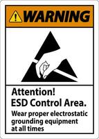 Atenção placa atenção esd ao controle área vestem apropriado eletrostática aterramento equipamento às todos vezes vetor