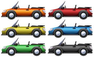 Carros conversíveis em seis cores vetor