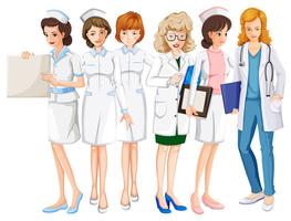 Médicos do sexo feminino e enfermeiros de uniforme vetor