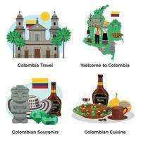 ilustração vetorial conjunto de ícones do conceito de turismo na Colômbia vetor