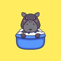 hipopótamo fofo tomando banho na banheira. vetor