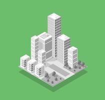 a cidade 3d isométrica com arranha-céus de construção urbana vetor