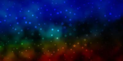 fundo escuro do vetor multicolor com estrelas pequenas e grandes.