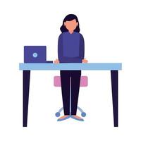 mulher avatar isolada com laptop na mesa de desenho vetorial vetor