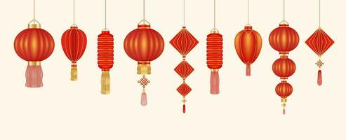 chinês lanterna vermelho suspensão decoração ou teng longo. decorações para a chinês Novo ano festival Chinatown tradicional. isolado em branco fundo. realista 3d vetor ilustração