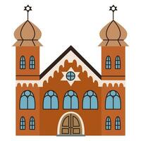 isolado religioso sinagoga com dois torres e judaico estrela. espiritual arquitetura coleção. plano vetor ilustração em branco fundo.