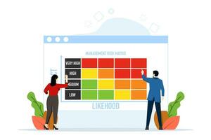 risco gestão matriz conceito com impacto e probabilidade, o negócio equipe análises risco nível de considerando probabilidade contra gravidade do consequências categorias. plano vetor. vetor