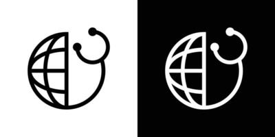 logotipo médico estetoscópio e globo linha Projeto ícone vetor ilustração