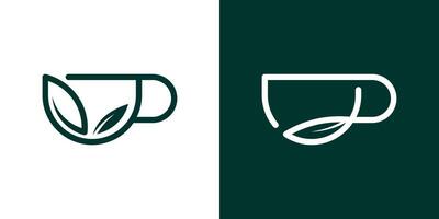 logotipo copo e folha chá ícone logotipo vetor ilustração