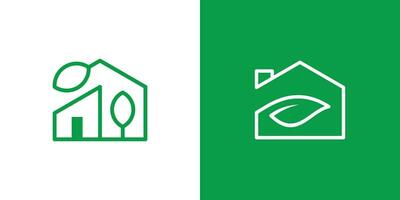 logotipo Projeto casa e folha linha ícone ilustração vetor