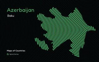 vetor abstrato mapa do Azerbaijão com verde círculos e Preto linhas em uma Preto fundo
