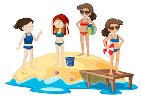 Férias de mulher jovem na praia vetor