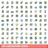 100 laboratório ícones definir, cor linha estilo vetor