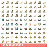100 moda ícones definir, cor linha estilo vetor
