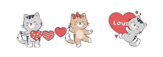 fofa gato com uma amor balão. vetor ilustração do uma engraçado gatinho dentro a rabisco estilo