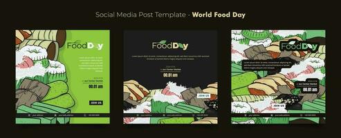 social meios de comunicação postar modelo com tradicional bolo dentro rabisco arte fundo para mundo Comida dia Projeto vetor