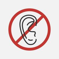 não audição linha ícone. mudo audio som símbolo. ppe proteger audição. vetor