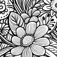 abstrato Preto e branco monocromático desenhado à mão flores textura padronizar rabisco vetor ilustração