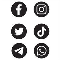coleção do popular social meios de comunicação logotipo. Facebook, Instagram, Twitter, YouTube, telegrama, tiktok, Whatsapp vetor