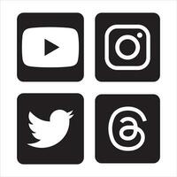 coleção de logotipo de mídia social popular. facebook, instagram, twitter, linkedin, youtube, telegram, vimeo, snapchat, whatsapp. conjunto editorial realista. vetor