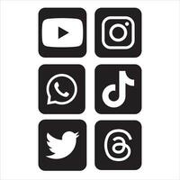 coleção de logotipo de mídia social popular. facebook, instagram, twitter, linkedin, youtube, telegram, vimeo, snapchat, whatsapp. conjunto editorial realista. vetor