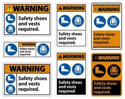 sinal de aviso, sapatos de segurança e colete necessários com o símbolo ppe vetor