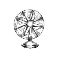 desenhado à mão Preto esboço do ventilador ou ventilador. retro vetor ilustração. doodle.