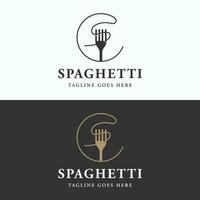 italiano espaguete logotipo modelo Projeto com garfo e massa. logotipo para restaurante, o negócio e culinária. vetor