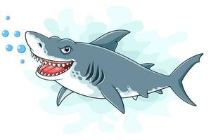 desenho animado Tubarão peixe isolado em branco fundo vetor