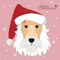 Natal cumprimento cartão. Raposa terrier cachorro com branco barba e vermelho papai noel chapéu vetor