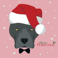 Natal cumprimento cartão. americano Staffordshire terrier cachorro com vermelho papai noel chapéu vetor