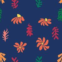 azul Matisse floral padrão, torto folhas e vermelho flores vetor