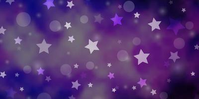 pano de fundo vector roxo claro com círculos, estrelas.