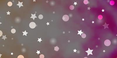 layout de vetor rosa claro com círculos, estrelas.