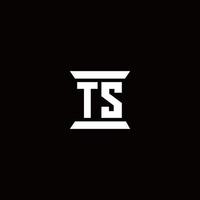 Monograma do logotipo ts com modelo de design em forma de pilar vetor