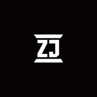 Monograma do logotipo zj com modelo de design em forma de pilar vetor