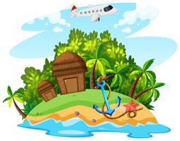 Tema de verão com avião e ilha vetor