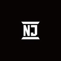 Monograma do logotipo da nj com modelo de design em forma de pilar vetor