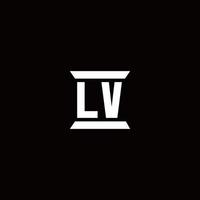 Monograma de logotipo lv com modelo de design de forma de pilar vetor