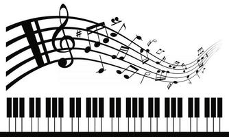 piano com fundo de notas musicais